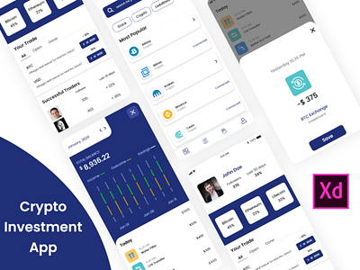 Crypto Investment App app app design crypto investment app graphics design illustrator design investment logodesign mobile app design photoshop design sketch app ui design ux design xd design