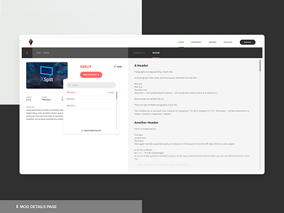 Zeo Dashboard - Mod Details Page