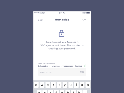 Humanize - Onboarding, Password onboarding password ui ux