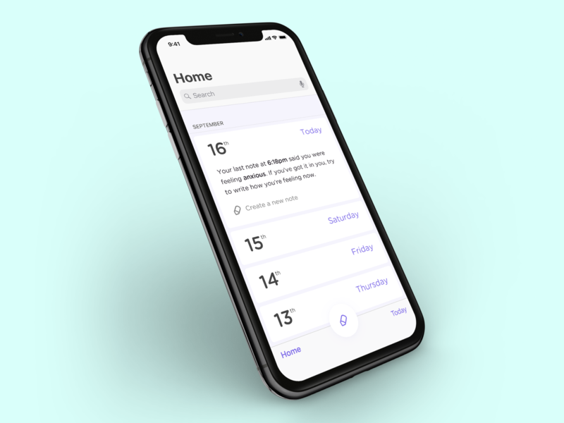 Humanize Home entries ios journal mental health ui ux