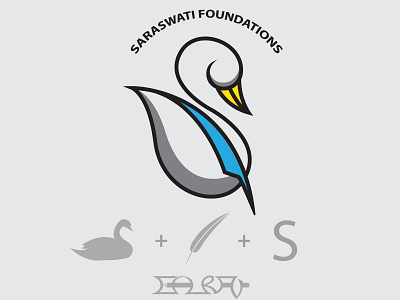 Saraswati Foundations Logo bird blue branding character design education graphic graphics illustration logo pen pictogram study typography yellow