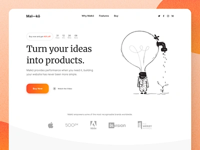 Malkö - Hero section colorful design illustration landing page typography ui