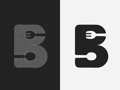 Binjj - Logo Design Grids app brand branding clean flat food food app fork grid grid layout grid logo layout logo logodesign negative space spoon