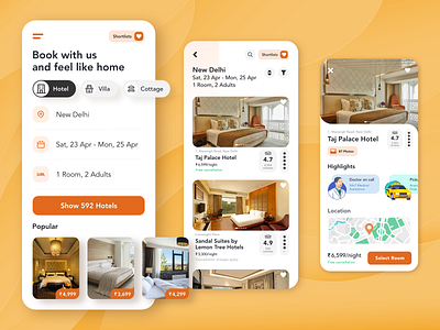 Cleartrip Hotel Booking Concept app booking clean concept creative design flat illustration interface ios iphone minimal mobile redesign ui ux yellow