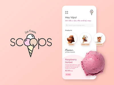 Scoops App Concept app booking concept design ecommerce flat icecream iconography illustration interface logo scoops ui ux