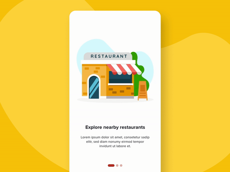 Animated Walkthrough - Food Ordering App 2d android animated app clean concept delivery design ecommerce flat food gif illustration interface ios minimal onboarding ui walkthrough yellow