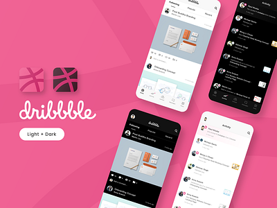 Dribbble App - Light & Dark Themes app appicon clean concept dark dark mode design dribbble flat interface ios light light ui minimal modes pink portfolio themes ui ux