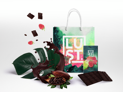 Lust artisanal artistic brand designer branding chocolate cocoa graphic design mockup packaging watercolors