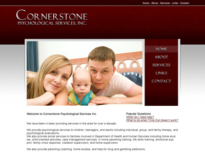 Cornerstone Psych Services Website css sprite expressionengine gradient html maroon web design