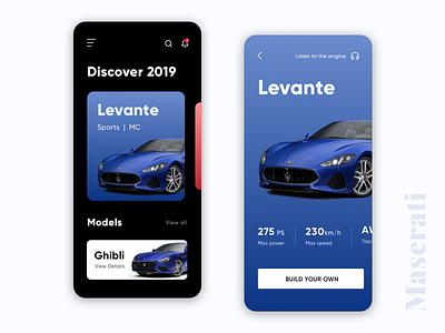 Maserati Mobile App Concept app black blue car concept design flat ui uidesign ux