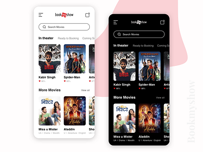 Bookmyshow Redesign Concept app black bookmyshow concept design design flat mobile ui movie ui ui design ux