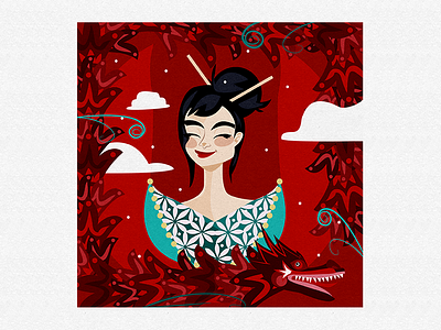 China 🐉 character design china dragon dribbble dribble illustration inspiration paper art paulette studio red travel woman