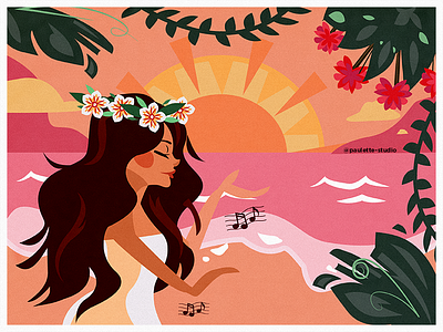 Illustration Hawaii brune dribbble hawaii illustration inspiration monoï paper art paulette studio summer travel woman
