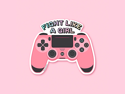 Fight Like a Girl 🕹 cute design flat game gaming girl illustration pastel pink sticker videogames