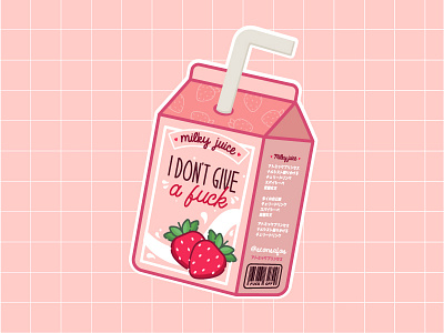 IDGAF Milky Juice cute cute art food illustration japanese kawaii miniature packaging pastels pink strawberry videogame