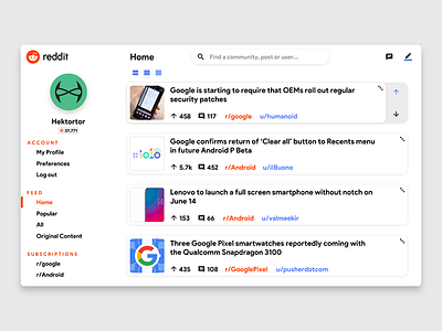 Reddit Redesign Concept challenge design hektortor page reddit reddit challenge reddit redesign redesign rework ui ux