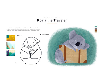 Koala the Traveler 02 animal animation character design childrensbooks concept art digital art illustration kidlitart koala linework luggage sleep visual development