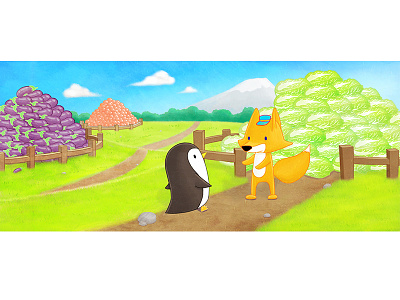 Fox and Penguin animal animation character design childrensbooks concept art digital art fox illustration kidlitart penguin visual development