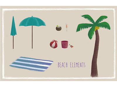 Beach Elements beach character design childrensbooks coconut tree concept art illustration kidlitart seaside visual development