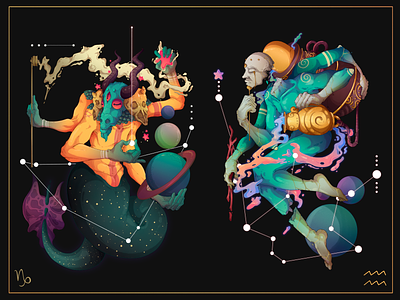 Astral.12 Capricorn & Aquarius capricorn character design design freelance illustration leo peru