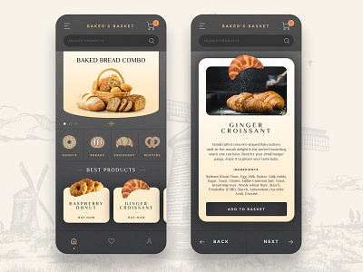 Baker's Basket - 🥐 Bakery & Beverages App bakery clean minimal mobile mobile app design mobile apps mobile ui modernism typography ui ui design ux vector vintage