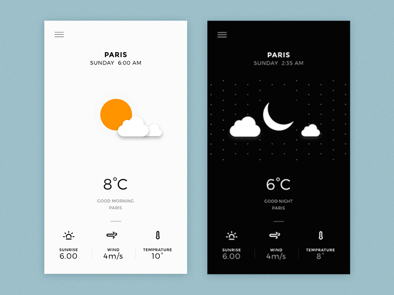 Day & Night Ui neat clean ui weather app userinterface minimal