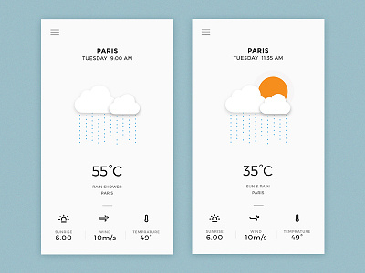 Weather App - Rain Screens clean minimal neat super minimal ui userinterface weather app