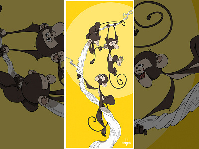 "Monkey business" poster bright fun happy joy kids monkey tree yellow