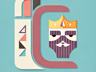 A Little King beard blue crown hand illustration king pink triangle