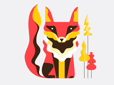 Wild Animal: Fox animal fox illustration red trees vector wild animal yellow