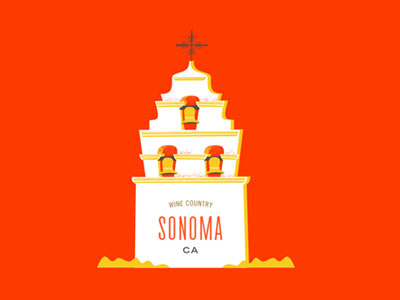 Sonoma Oldie bell church design illustration mission sonoma wine county