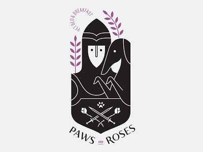 Paws and Roses branding dog identity illustration logo medieval paw pet soldier