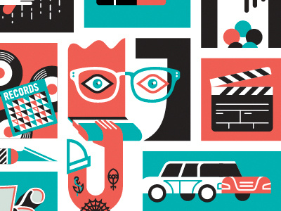 Kaleidoscope Icons car eye face glasses icon krylon records screen printing xacto