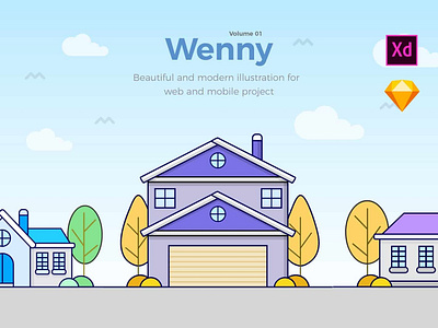 Wenny House Illustrations adobe adobexd animation app branding design font free icon icons illustration kit mousecrafted resource sketch template typography ux vector web