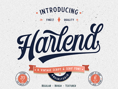 Harlend (6 fonts with extras) adobe animation branding design font icon icons illustration logo mousecrafted photoshop resource script template type typography ui ux vector vintage