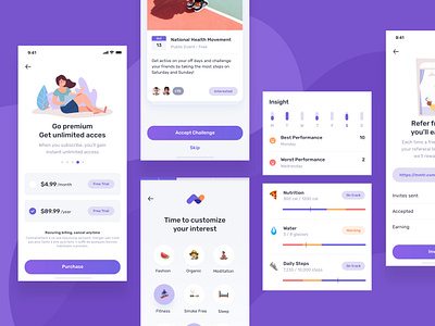 Mobile UI Kit Health Fitness by Mousecrafted on Dribbble