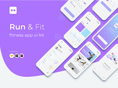 Run & Fit Fitness App UI Kit adobe app branding design fitness font health icons illustration kit mousecrafted photoshop resource sketch template typography ui ui kit ux vector