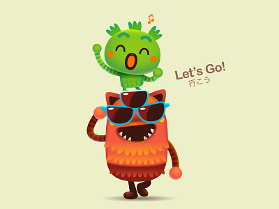 Let's Go cartoon character creature design vector