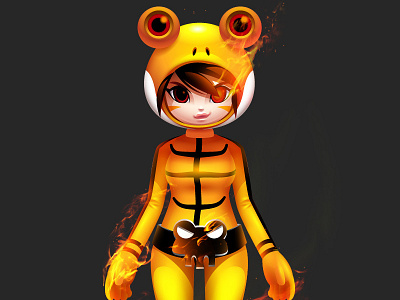 Fire Frog Girl - version 3 cartoon character design creature girl