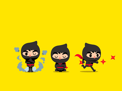 Black Ninja Set cartoon character design ninja