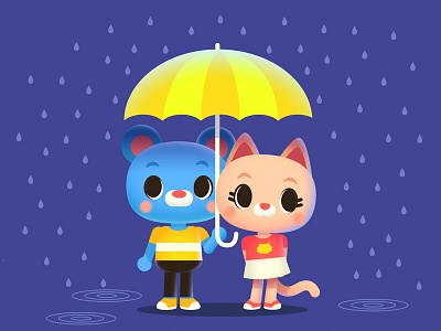 Sweet Rainy Day~ cartoon cat character creature design lover vector