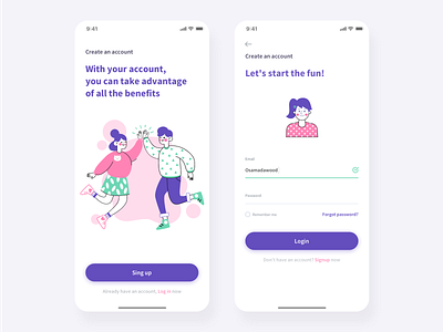 Create account app design concept. clean colorful corporate creative creative design creative direction creative logo design flat illustration mobile ui mobile ui design mobile uiux sketch ui ux vector vector art visual design web