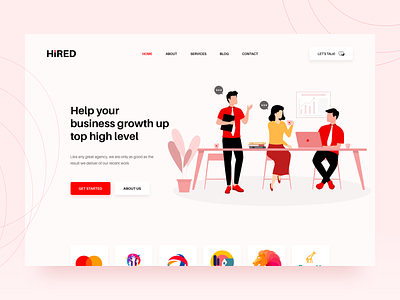 Hired HR website redesign clean colorful corporate creative design drawing flat graphics hire illustration logos red redesign responsive responsive design resume sketch ui ux web