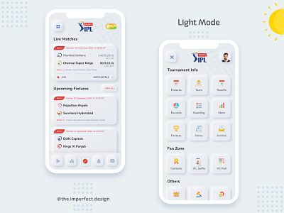 Indian Premier League - Cricket App (Light Version) app clean design figma figma design figmadesign flat icon illustrator minimal photoshop ui ui ux uidesign user experience user interface userinterface ux xd xd design