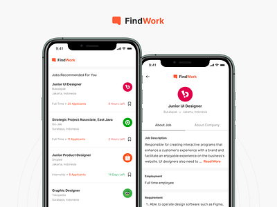 FindWork - Finding Job App about about page hiring hiring platform job job application job board job listing jobs mobile mobile ui ui ui ux ui design uidesign work working