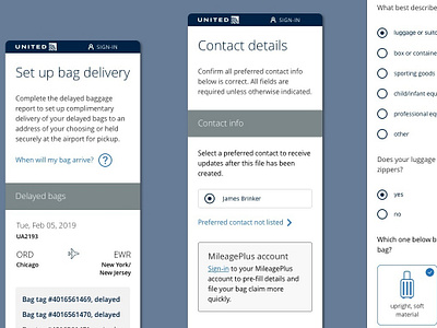 United's Proactive Baggage Services flow information architecture ui ux visual