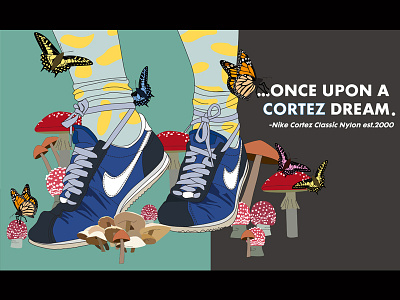 Once Upon A Cortez Dream. butterflies cortez illustration mushrooms nike polka dots sneakers