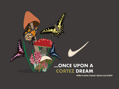 ...Once Upon A Cortez Dream. butterflies cortez illustration mushrooms nike polka dots sneakers