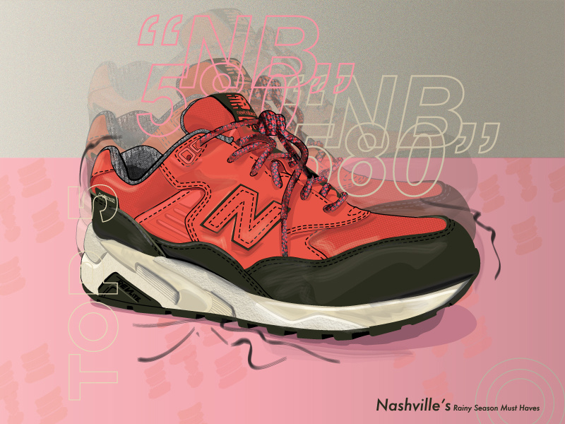 NB 580 Wax Pack pattern brush shaded sneakerhead new balance women in illustration vector sneakers design colors illustration