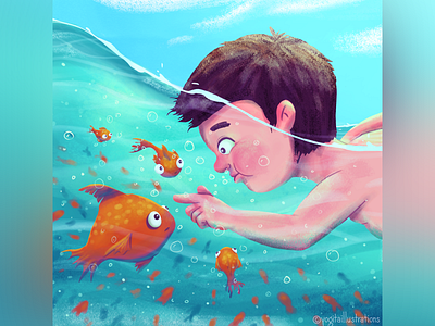 Fish cartoon character character design children book illustrator childrens book illustration digital art digital painting drawing dribbble fishes illustration underwater